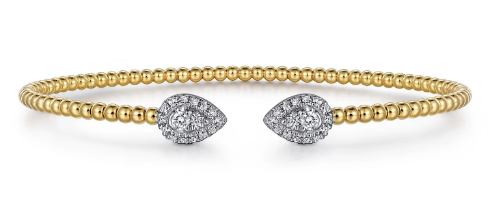 14K White and Yellow Gold Diamond Pear Shape Bujukan Bangle
