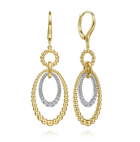 14K White & Yellow Gold Bujukan Diamond Drop Earrings