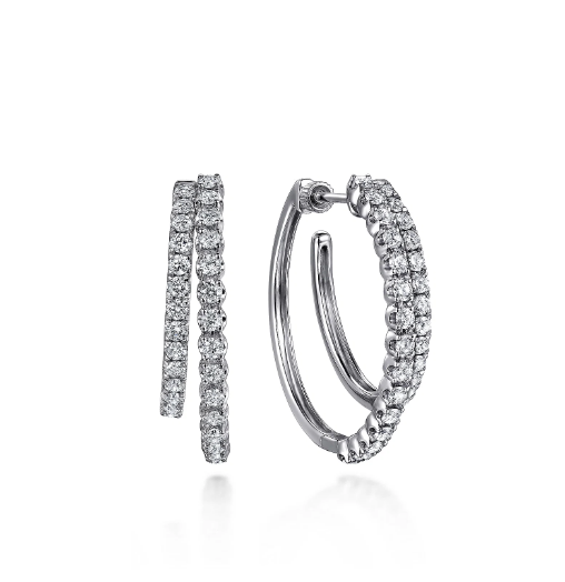 14K White Gold Diamond Intricate Hoop Earrings
